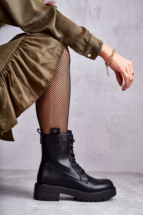Leather Warm Lace Up Boots Black Ritta