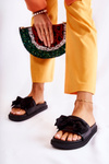 Classic Women's Leather Slippers With A Bow Black Dessy