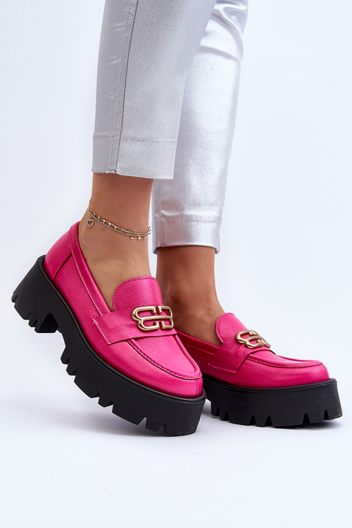 Loafersy Damskie Masywne Skóra Naturalna Fuksja Zazoo 20164