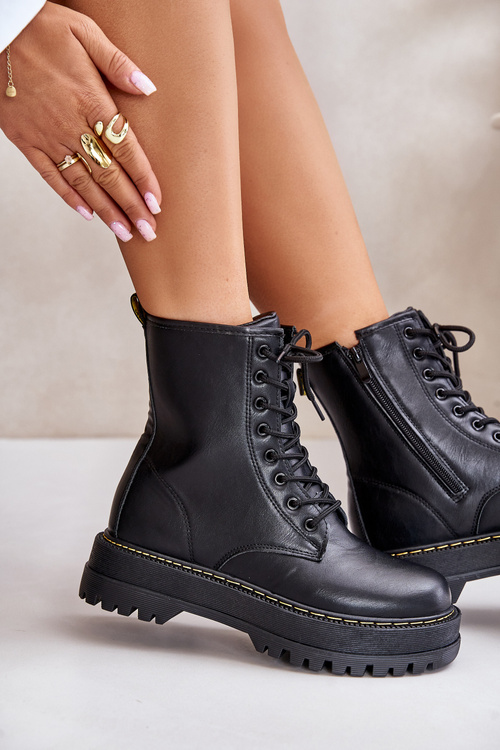 Warm Ankle Boots Workers Made of Eco Leather with Zipper Black Naleli