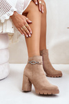 Women's Heeled Boots Eco Suede With Decorative Strap Beige Maivone