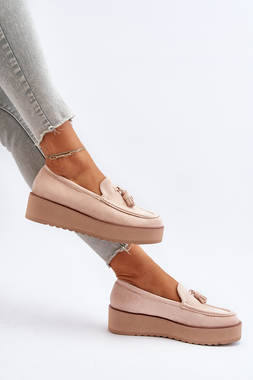Women's Platform Loafers with Tassels Light Beige Mialani
