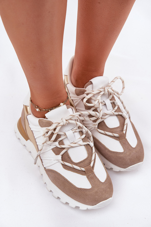 Sneakersy Półbuty Damskie Skórzane Beżowo-Złote Artiker 56C1738