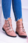 Lu Boo Pink Virginia Rock Star Boots Rivet Buckles Suede