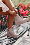 Sneakersy Damskie Wysokie Skóra Naturalna Platforma Beżowe Vinceza 66707
