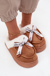 Women's slippers with fur and bow brown Fenella