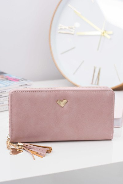 Women's Pink Large Wallet Keyring Golden Heart