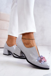 Lacquered Leather Smooth Shoes With Decoration Grey Delaver