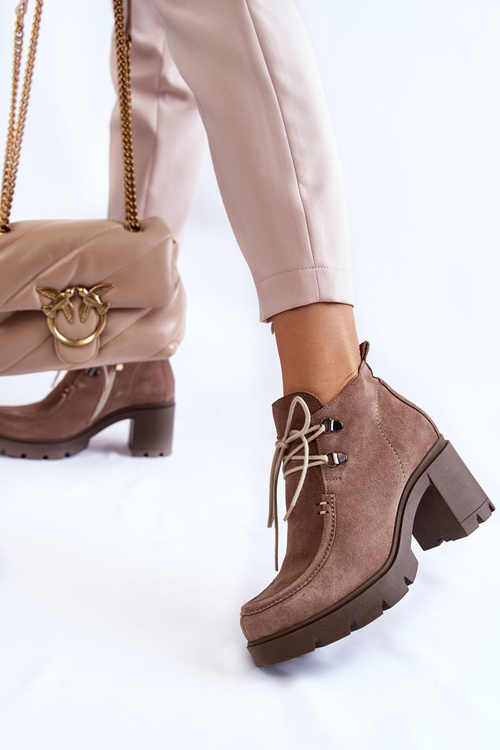 Botki Zamszowe Wiązane Jasnobrązowe Lemar Marianne