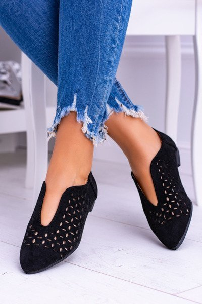 Lu Boo Black Suede Women's Slip-on Half Shoes Synthia