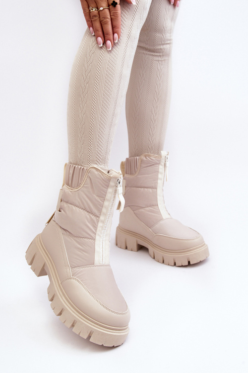 Women's Snow Boots With Zip Lined With Fur Light Beige Hixe