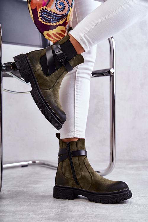 Women's Warm Boots Jodhpur boots With Belt Green Jose