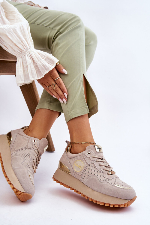 Women's Suede Platform Sports Shoes GOE LL2N4001 Beige