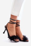 Stiletto Sandals With Feathers Black Emilettra