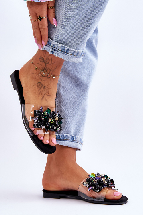 Women's Slippers With Decorative Stones S.Barski KV-576-3 Black