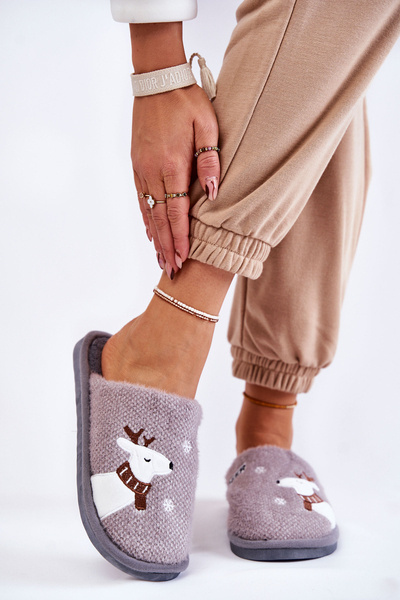 Women's Christmas Slippers With Reindeer Grey Millio
