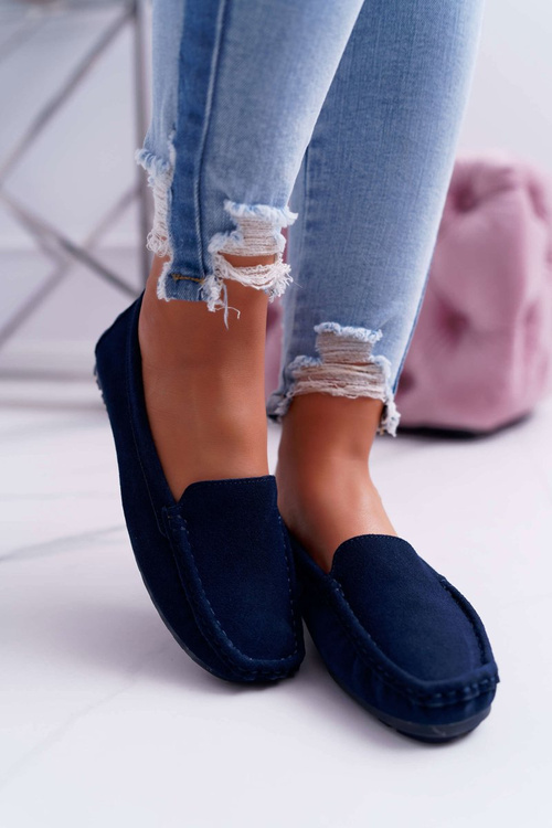 Women's Suede Leather Moccasins Navy Blue Tenzion