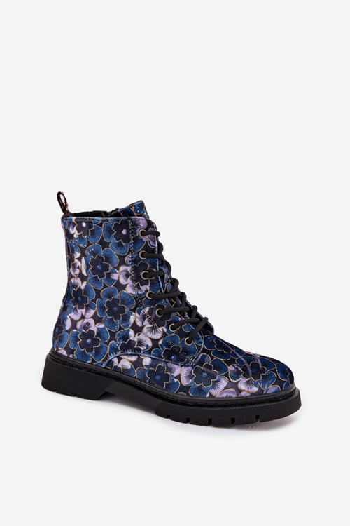 Women's Insulated Boots with Flower Pattern Artiker 57C1052 Navy Blue