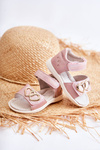 Leather Children's Sandals With Velcro Pink Catia