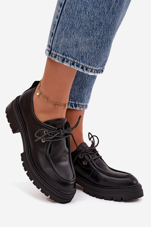 Damskie Eko Skórzane Półbuty Czarne Adrelle