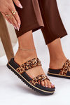 Women's leopard print platform sandals with straps and buckles brown Ziferte