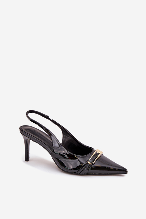 Lacquered High Heels With Gold Buckle Black Vivae