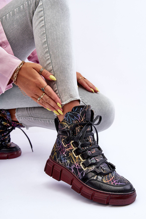 Botki Płaskie Sznurowane Skóra Maciejka 06309-23 Czarne