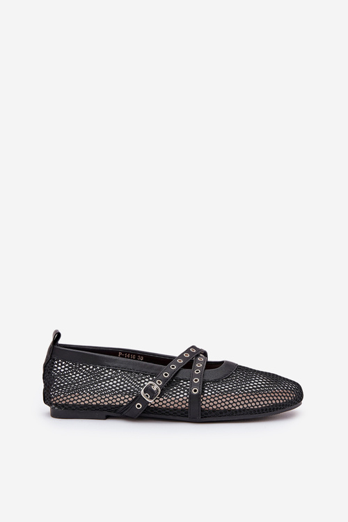 Mesh Flat Ballet Shoes With Straps Black Salliroe