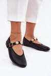 Women's Ballerinas With Strap And Golden Decorations Black Firicene