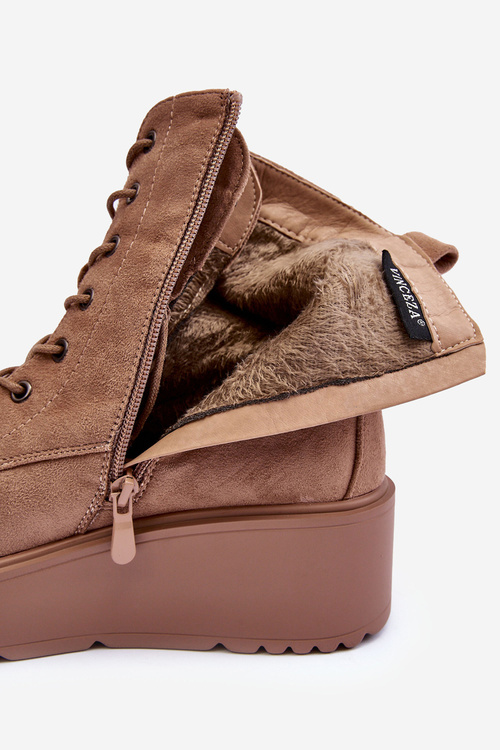 Suede Boots on Massive Platform Wedge Heel Beige Lavica