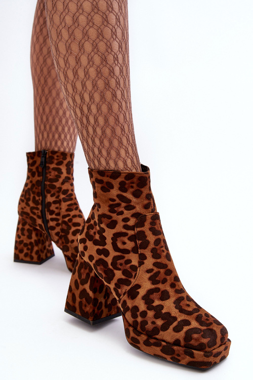 Animal Pattern Leather Boots On Massive Heel Brown Abnous