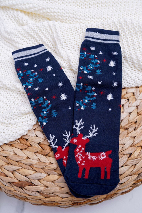 Women's Non-Slip Christmas Socks Navy Blue With Reindeer
