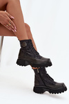 Leather Women's Platform Ankle Boots with Prints and Decorative Detail Artiker 57C2273 Black