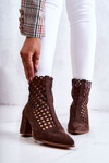 Suede Openwork Boots On High Heel Nicole 2638 Dark brown