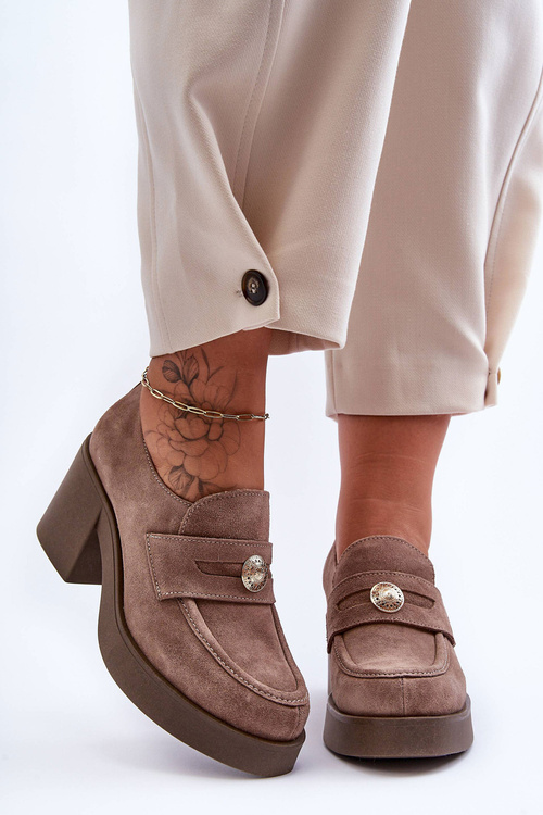 Women's Suede Half Boots on Heel Beige Dunadia