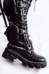 Insulated High Boots With Purses And Animal Pattern Black Military