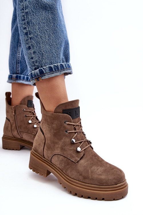 Women's Low Boots Insulated with Zip Dark Beige Cameronia