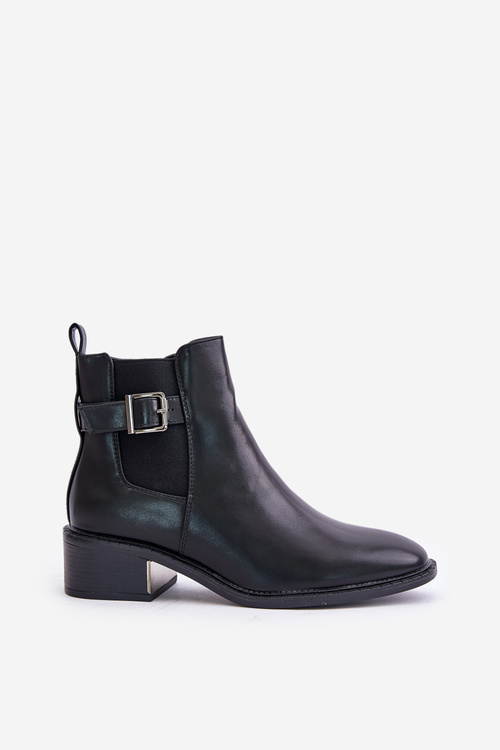 Sztyblety Botki Ocieplane Niski Obcas Złota Klamra Czarne Vomera