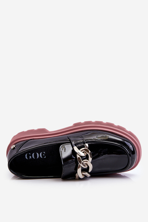 Patent Moccasins With Chain GOE LL2N4039 Black-Purple