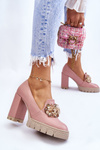 Elegant Pumps With Ornament Smooth pink Caterine
