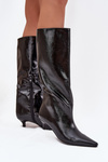 Patent leather women's boots with low heel black Mireva