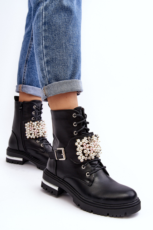 Lined Women's Work Boots Decorated Black Venizi