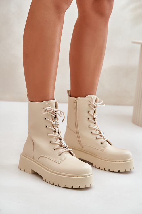 Warm Ankle Boots Workers Women With Accents Beige Avorira