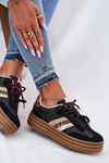 Damskie Sneakersy Z Podwójnym Sznurowaniem Na Platformie Panterka Czarne Niteria