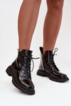 Leather Patent Ankle Boots Lined Black Gisella