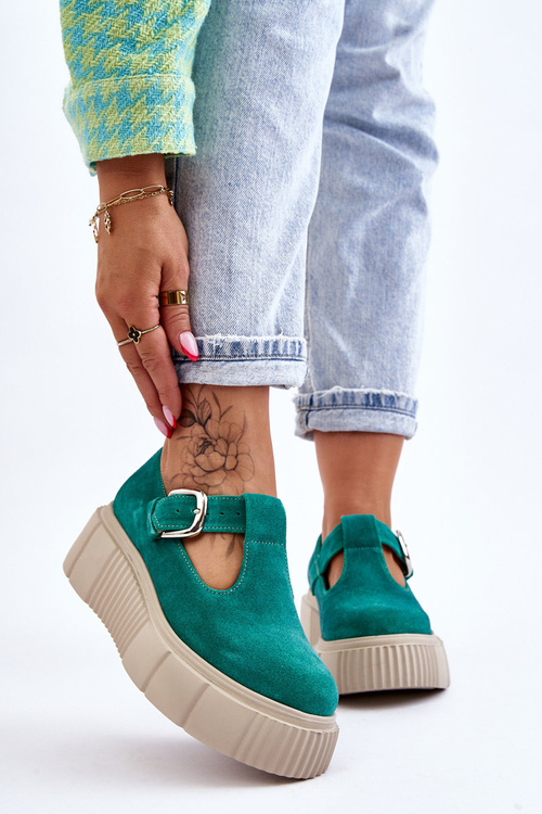 Fashionable suede brogues on a massive platform green Colson