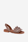 Leather Sandals On Flat Heel Dark Beige Zazoo 40425