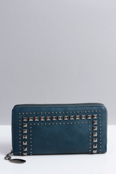 Large Women's Navy Blue Wallet with Studs