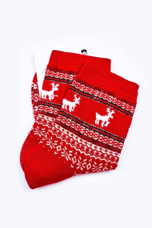 Christmas Cotton Patterned Socks With Reindeer Red