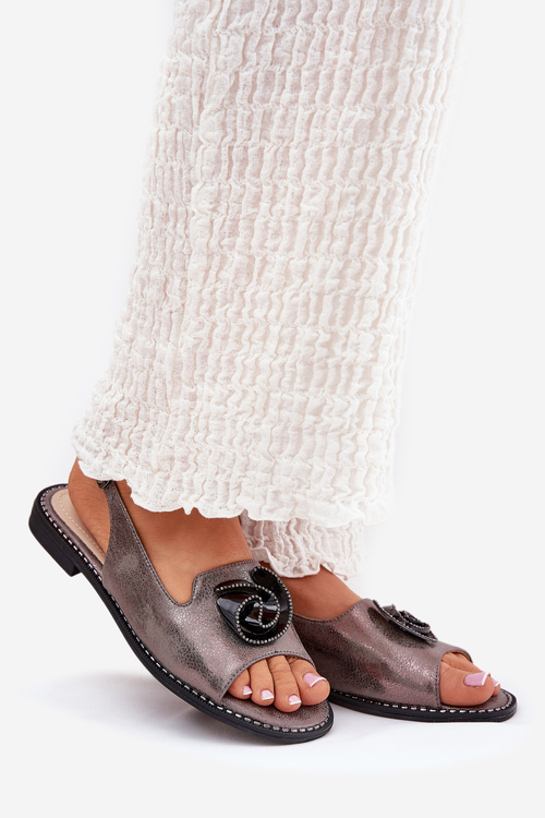 Shimmering Women's Sandals With Decoration S.Barski KV51-006 Gray